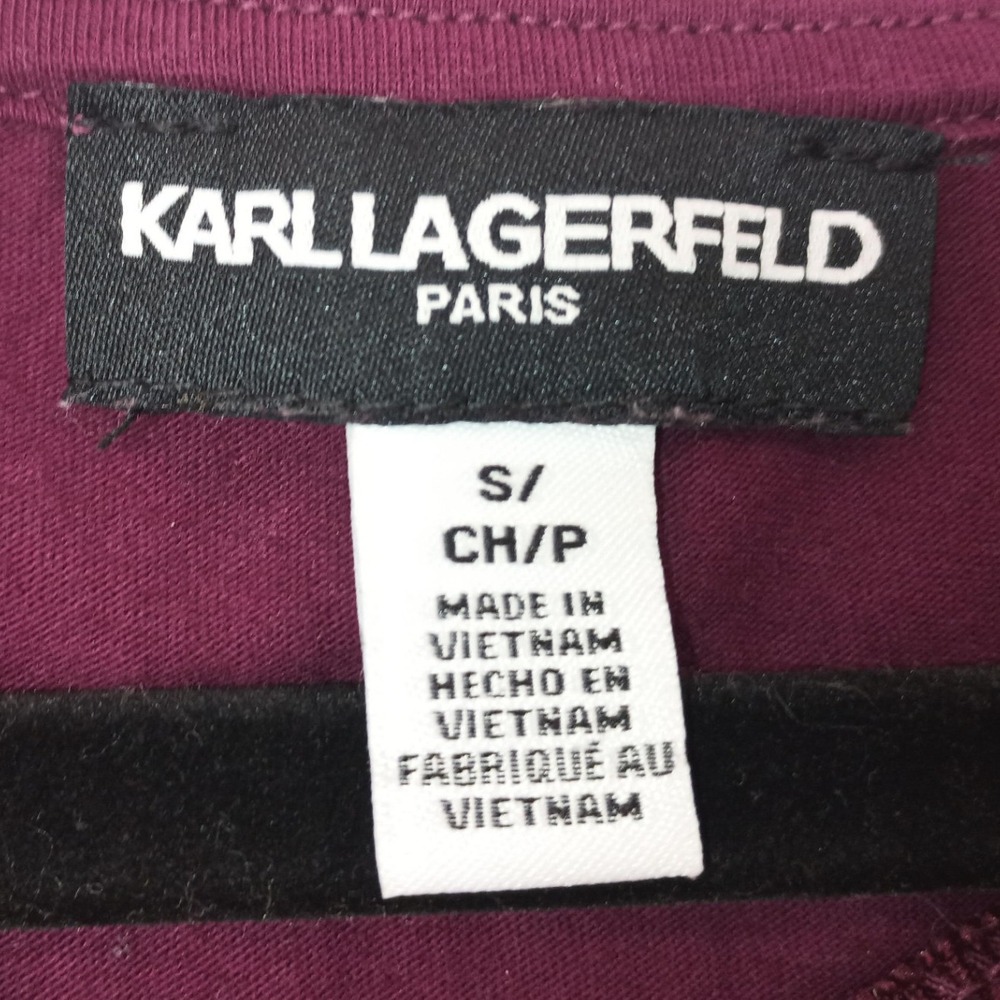 Karl Lagerfeld Paris Ruffle Sleeve Scallop Neck Top Burgundy Small Whimsigoth - Picture 6 of 7